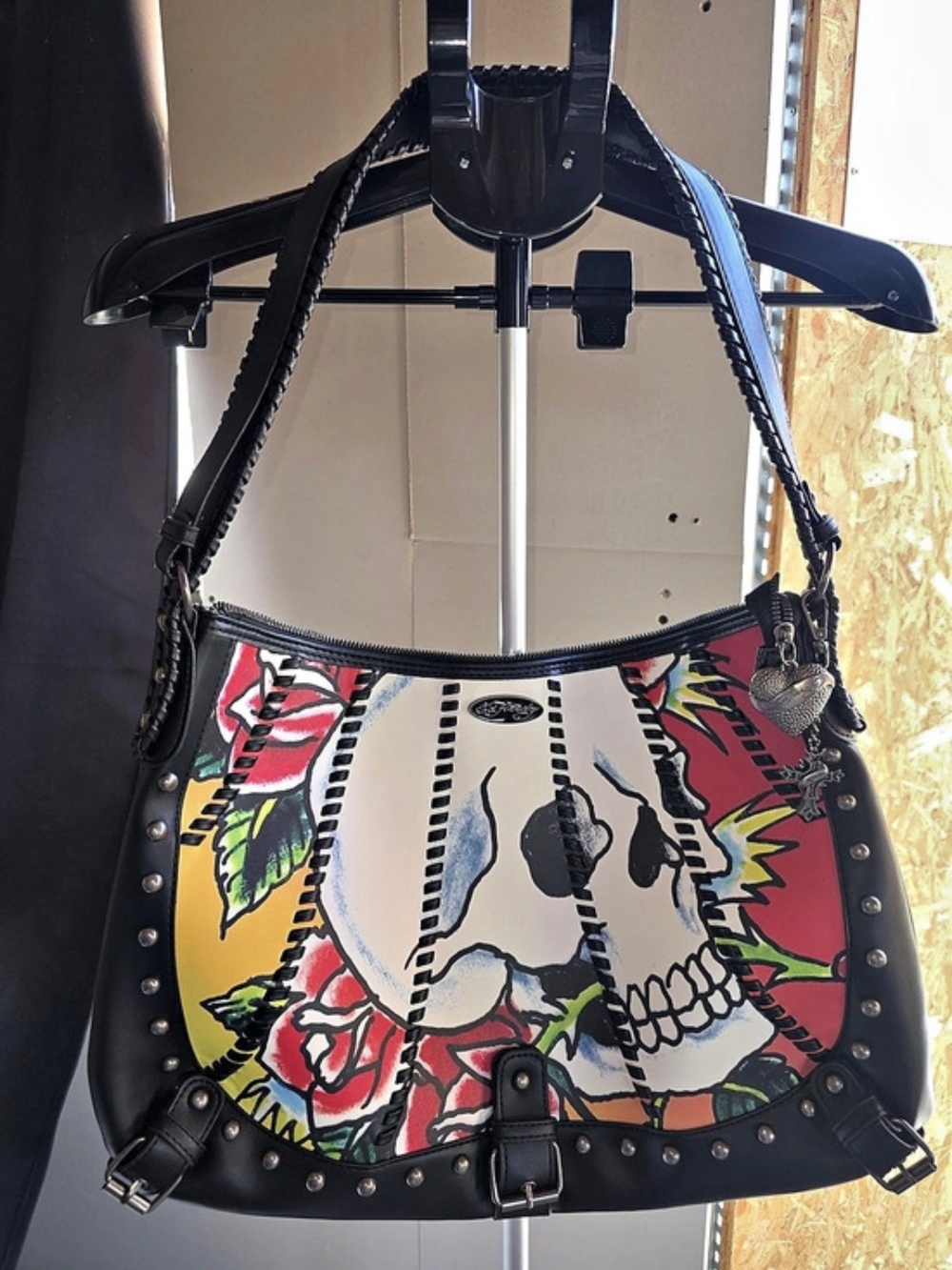 Ed Hardy Black Skull Rose Tote Purse Y2K Gothic Tattoo Rockabilly